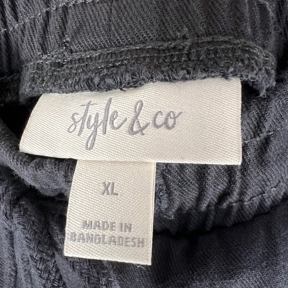 Style & Co Women Black Utility Crop Pants XL Mid Rise Straight Cotton Drawstring - Picture 6 of 8